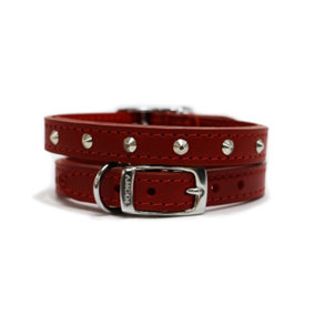 Ancol Comfortable Stylish Leather Red Stud Collar Pet Training Accessory 28-36 cm, Size 3