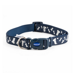 Ancol Fashion Adjustable Reflective Bones Nylon Blue Dog Collar Pet Training Accessory, 45 - 70cm