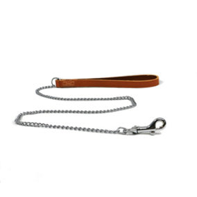 Ancol Heritage Heavy Chain Lead W/leather Handle Tan 90cm Sz 7-9