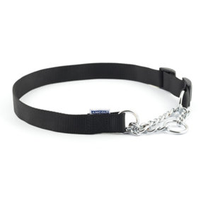 Ancol Heritage Nylon & Chain Check Collar Black 35 - 45cm Sz 2-4