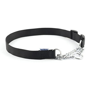 Ancol Heritage Nylon & Chain Check Collar Black 50 - 70cm Sz 5-9