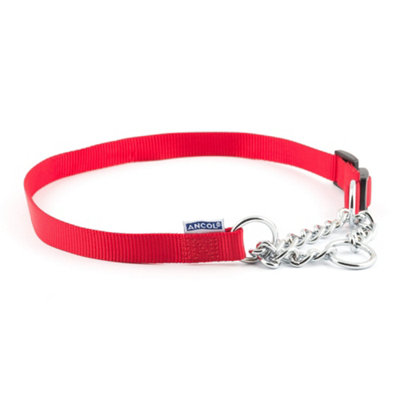 Ancol Heritage Nylon & Chain Check Collar Red 55 - 75cm Sz 7-10 at B&Q