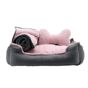 Ancol Made From Pink Dog Bed Soft Machine Washable Warm Non Slip Base Pet Puppy Cushion 60x50cm