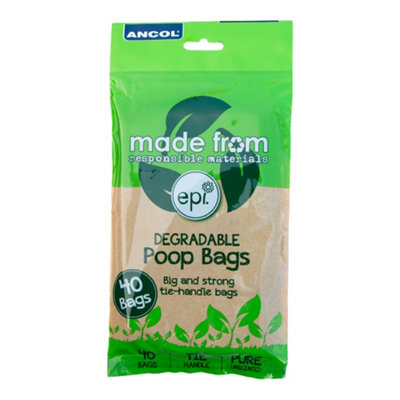 Ancol Paws For The Earth Flat Degradable Poop Bags Pet Litter Accessory, Pack of 40