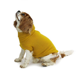 Ancol Rolled Neck Comfortable Warm Mustard Cable Knit Dog Jumper Pet Coat 50cm, Xsmall