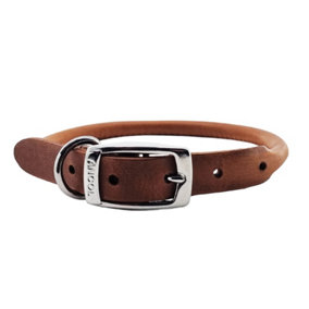 Ancol Round Leather Collar Chestnut, 39-48 cm, Size 5, Tan