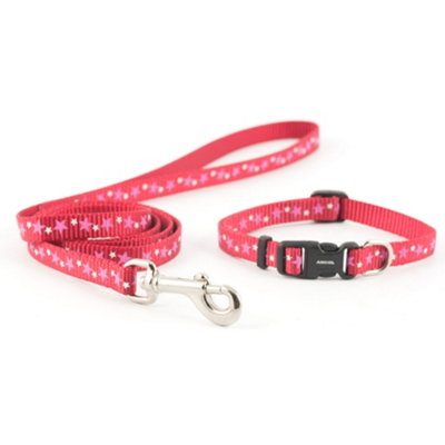 Ancol Small Bite Stars Fully Adjustable Red Dog Puppy Collar and Lead Pet Leash Accessory