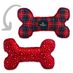 Ancol Tartan Star Patterned Reversible Cuddly Plush Dog Puppy Pet Bone Toy 28cm