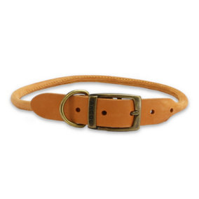 Ancol Timberwolf Mustard Round Leather Dog Collar Sturdy Soft Buckle Puppy Pet Leash 50 to 59cm Size 7