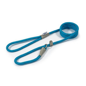Ancol Viva Reflective Rope and Real Leather Blue Slip Lead Pet Leash Training Accessory, 150 x 0.8cm