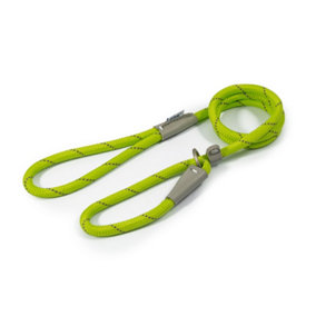 Ancol Viva Reflective Rope and Real Leather Lime Slip Lead Pet Leash Training Accessory, 120 x 1cm