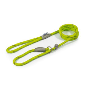 Ancol Viva Reflective Rope and Real Leather Lime Slip Lead Pet Leash Training Accessory, 150 x 0.8cm