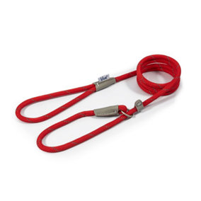 Ancol Viva Reflective Rope and Real Leather Red Slip Lead Pet Leash Training Accessory, 150 x 0.8cm