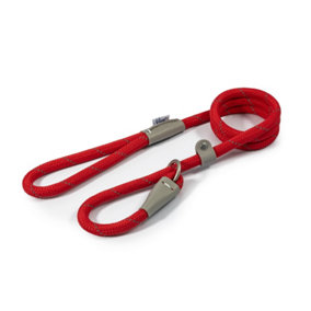 Ancol Viva Reflective Rope and Real Leather Red Slip Lead Pet Leash Training Accessory, 150 x 1.2cm