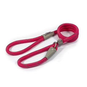 Ancol Viva Reflective Rope And Real Leather Slip Lead 150 X 1.2Cm Pink