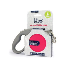 Ancol Viva Retractable 5m Tape Lead Raspberry S