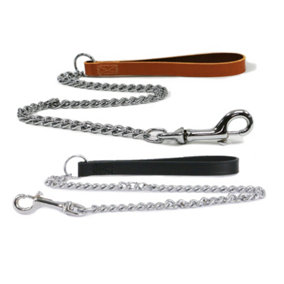 Ancol Walking Leather Heavy Chain Tan Lead Dog Puppy Pet Leash Training Accessory, 87 cm