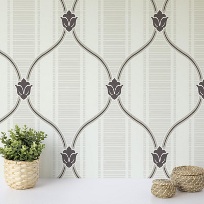 Anderson Prints Floral Trellis Purple Wallpaper Acrylic Coated Feature Wall