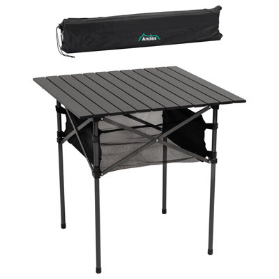 Andes 70 x 70cm Roll-Top Camping Table with Mesh Shelf