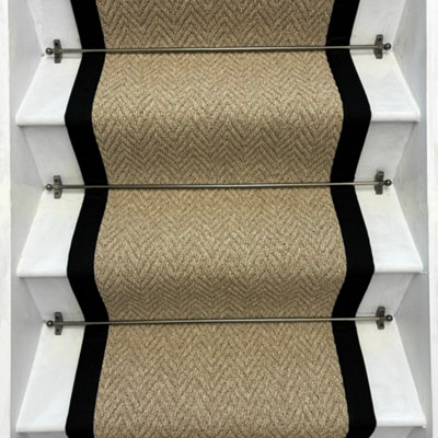 Andes Beige Herringbone Stair Runner With Black Cotton Border