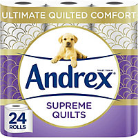 Andrex Supreme Quilts Quilted Toilet Paper 24 Roll Pack - Ultimate Quilted Comfort with Unique Air Pocket Texture