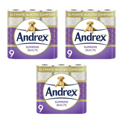 Andrex Supreme Quilts Toilet Tissue, 9 Rolls Pack Of 3