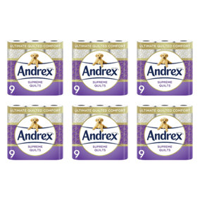 Andrex Supreme Quilts Toilet Tissue, 9 Rolls Pack Of 6