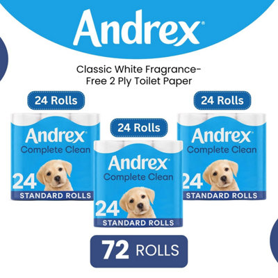 Andrex Toilet Rolls x72 Complete Clean Fragrance-Free 2 Ply Toilet Paper