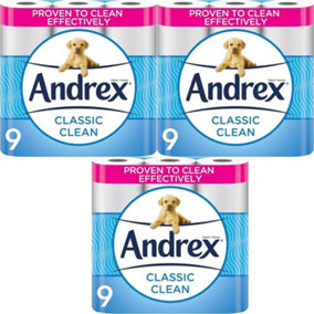 Andrex Toilet Tissue Classic Clean 9 Rolls x 3