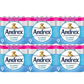 Andrex Toilet Tissue Classic Clean 9 Rolls x 6