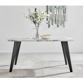 Andria Marble Effect Black Leg 6 Seater Dining Table For Luxury Modern Minimalist Industrial Dining Room
