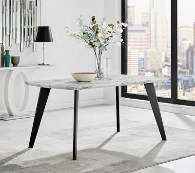 Andria Marble Effect Black Leg 6 Seater Dining Table For Luxury Modern ...