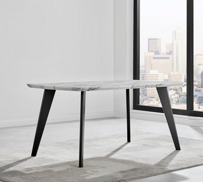 Andria Marble Effect Black Leg 6 Seater Dining Table For Luxury Modern ...
