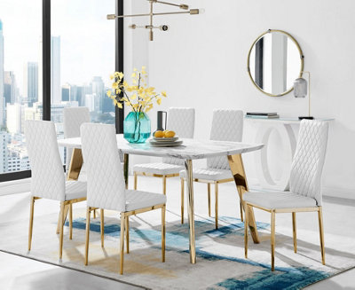 6 seater marble dining table and chairs hot sale