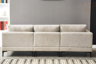 ANEK 3 Seater Grey Fabric Sofa with Ottoman and Pillows