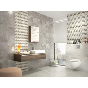 Anemon Grey Matt Stone Effect 300mm x 600mm Ceramic Wall Tiles (Pack of 10 w/ Coverage of 1.8m2)