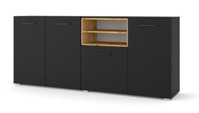 Anette C Sideboard Cabinet in Black and Oak Artisan 1980mm x 440mm x 860mm