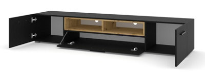 Anette Large TV Cabinet in Black and Oak Artisan - 1980mm Spacious and Stylish Entertainment Unit
