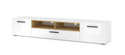 Anette Large TV Cabinet in White and Oak Artisan - 1980mm Spacious and Stylish Entertainment Unit