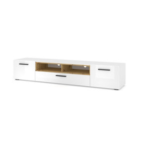 Anette Large TV Cabinet in White and Oak Artisan - 1980mm Spacious and Stylish Entertainment Unit