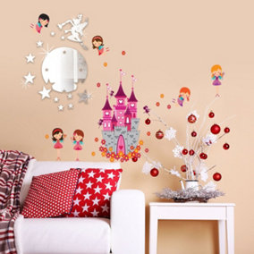 Angel Castle and Tinker Bell Round Mirror Mirror Stickers Nursery Home Decoration Gift Ideas 56 pieces