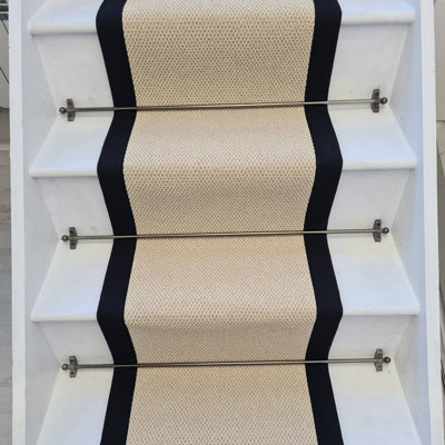 Angel Cream Stair Runner With 100% Cotton Black Border Sample