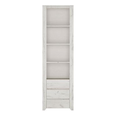 Angel Tall Narrow 3 Drawer Bookcase in White Craft Oak