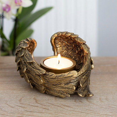 Angel Wing Tealight Holder - Antique Gold