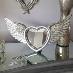 Angel Wings Silver Heart Mirror - Wall Mounted Freestanding Vanity Mirror