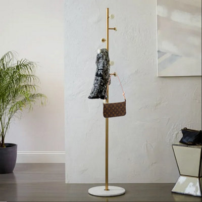 Angelo Entryway Freestanding Coat Stand With Marble Base Gold White