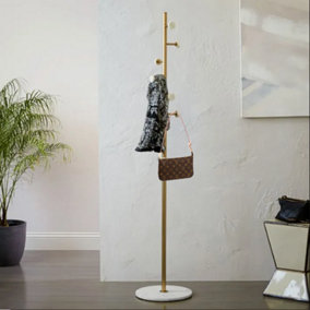 Angelo Entryway Freestanding Coat Stand With Marble Base,Gold/White