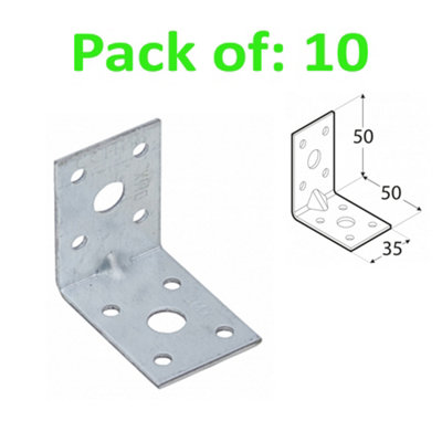 ANGLE BRACKET 2mm Thick HEAVY DUTY Corner Reinforced Galvanised Zinc Plated 50x50 Width 35mm Pack of: 10