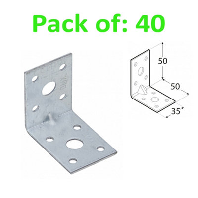 ANGLE BRACKET 2mm Thick HEAVY DUTY Corner Reinforced Galvanised Zinc Plated 50x50 Width 35mm Pack of: 40