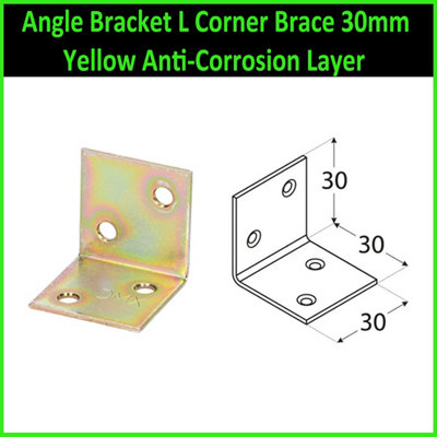 Angle Bracket L Corner Brace 30mm Yellow Anti-Corrosion Layer ( Pack of: 20 )